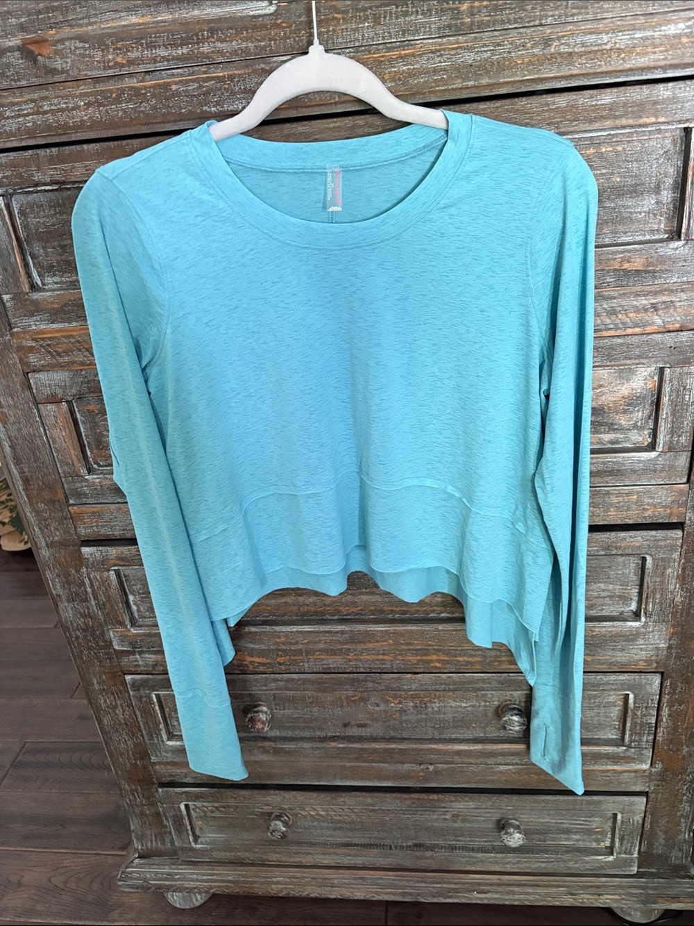 Free People Light Aqua Cropped Long-Sleeve Tee